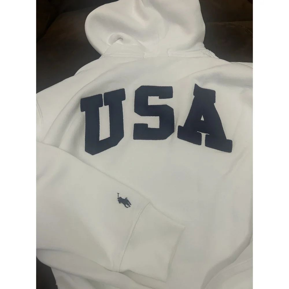 Polo Ralph Lauren Flag Fleece Hoodie White Pants & Hat  USA Embroidered Men's 3P